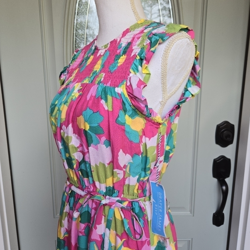 NWT Draper James Smocked Short Dress Floral Fuschia Multi - Picture 4 of 14